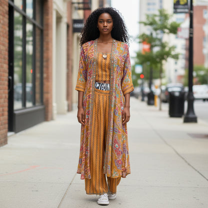 Georgette Co-ord Set Crop Top Wide-Leg Trousers