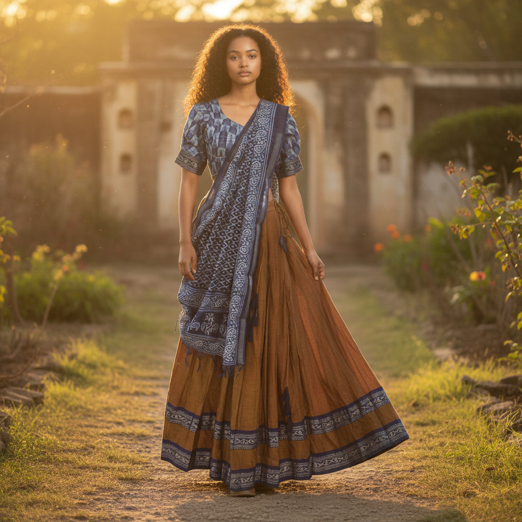 Silk Ikkat Lehenga Gap Border