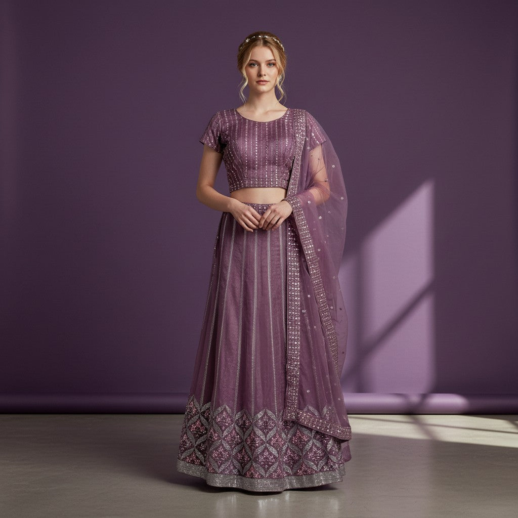 Elegant Plum Lehenga with Sequin Detailing