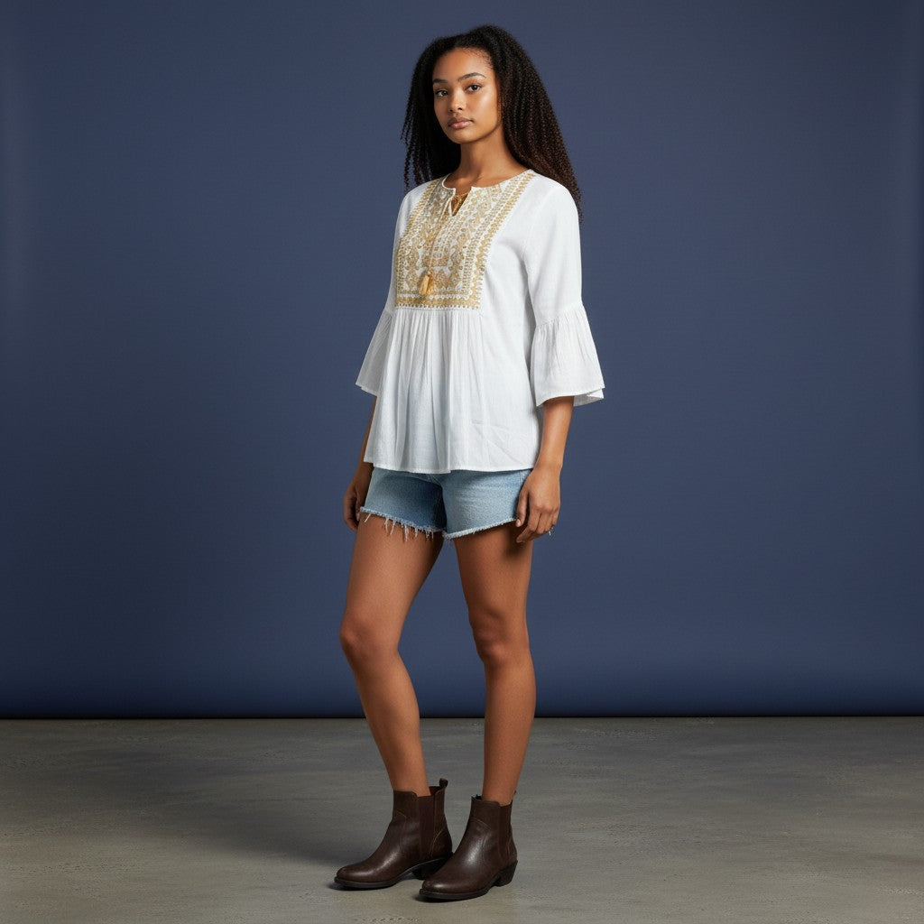 Pale Mustard Embroidered Tunic