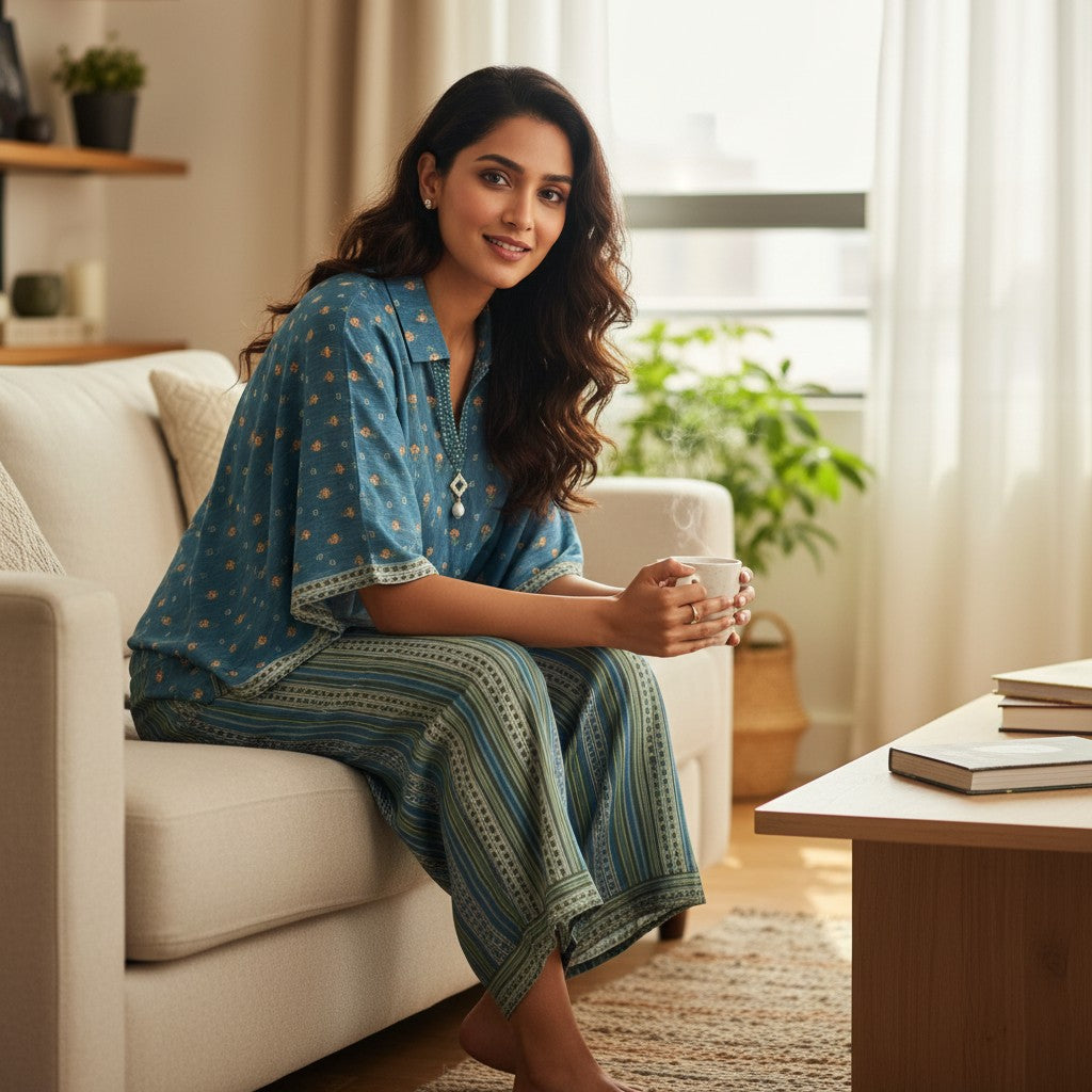 Short-Sleeve Jumpsuit with Waist Tie, Collar, and Floral/Striped Pattern