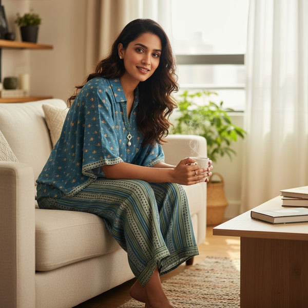Short-Sleeve Jumpsuit with Waist Tie, Collar, and Floral/Striped Pattern