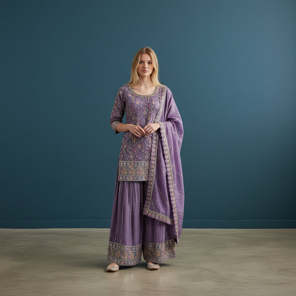 Tissue Georgette Floral Embroidery Sharara Set
