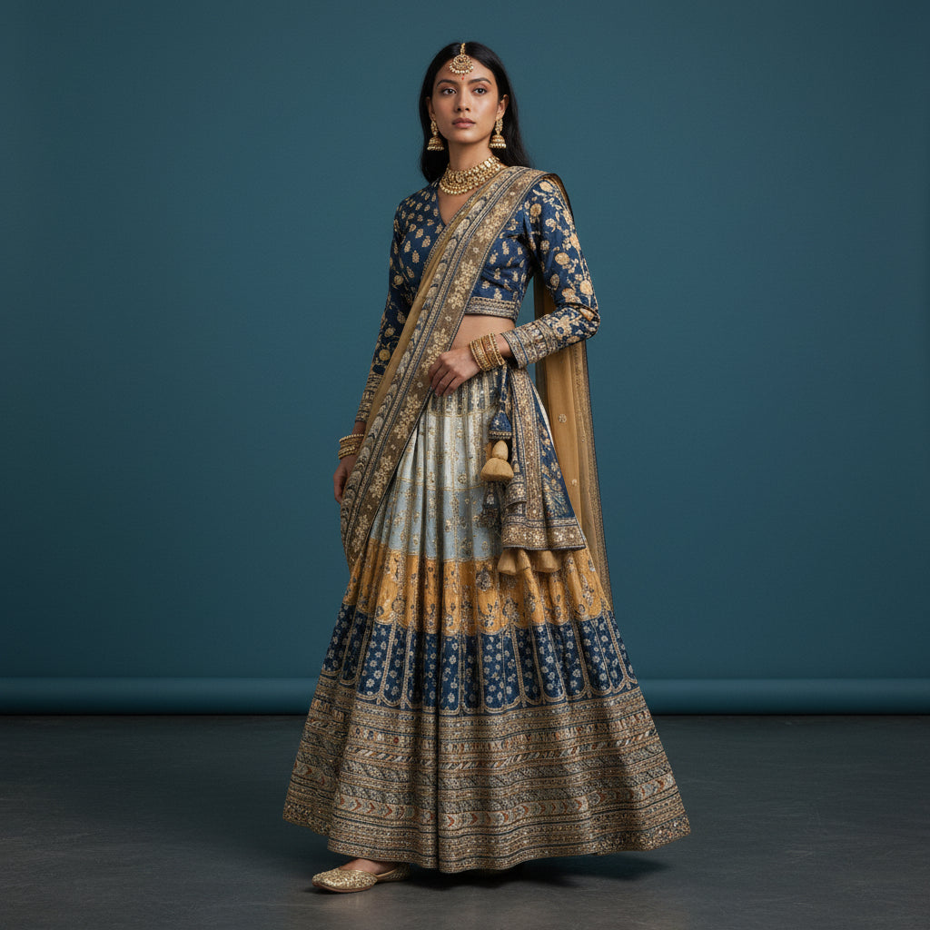Raw Silk Chiffon Lehenga for Festive Wear