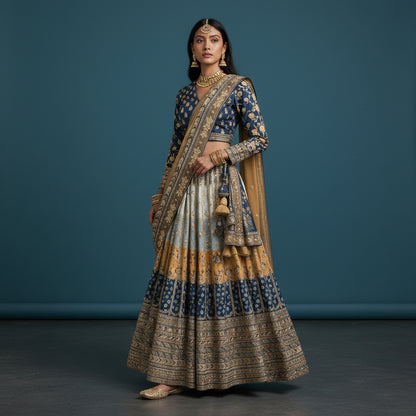 Raw Silk Chiffon Lehenga for Festive Wear
