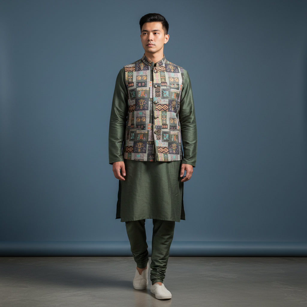 Cotton Silk Blend Kurta Set 3 Pc