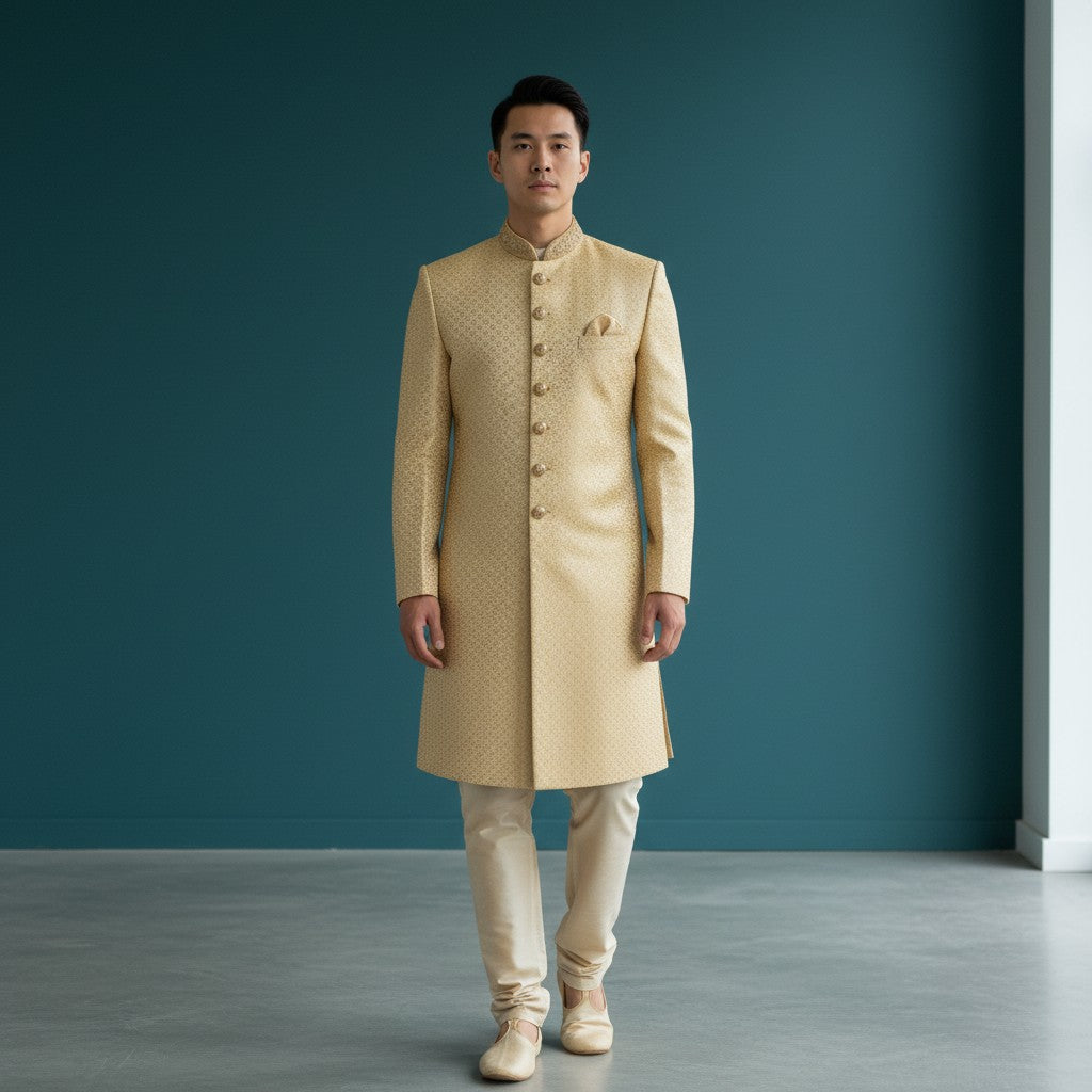 Yellow Embroidered Sherwani for Men