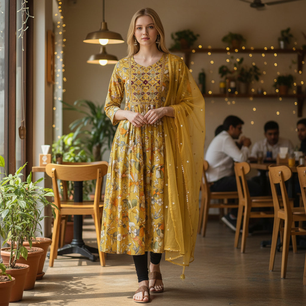 Multi Color Floral Print Kurta set