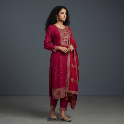 Silk Blend Kurta Set with Zari and Sequin Embroidery
