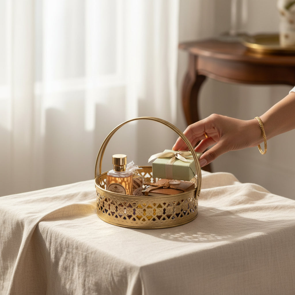 Gold-Plated Metal Decorative Basket