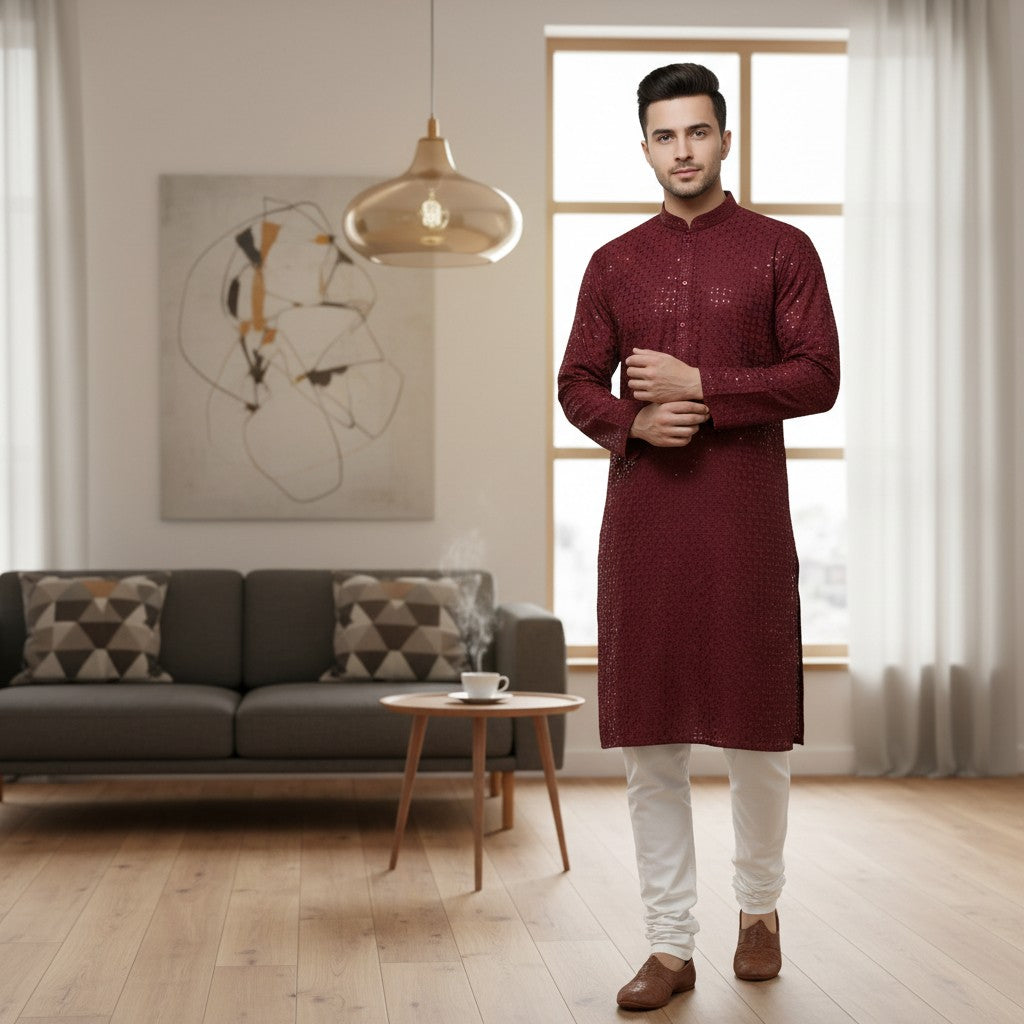 Chikankari Embroidered Sequinned Kurta Set