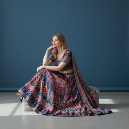 Printed Silk/Satin Blend Lehenga