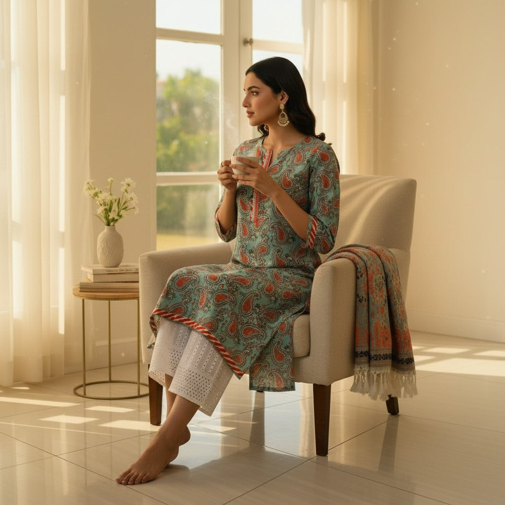 Paisley Print Kurti with Border
