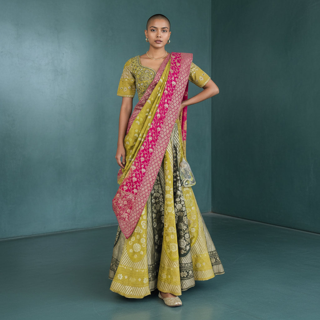 Silk-blend Lehenga with Banarasi Weave