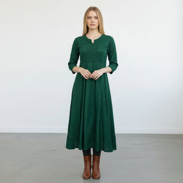 Chikankari with Sequence Frock - EMERALD GREEN