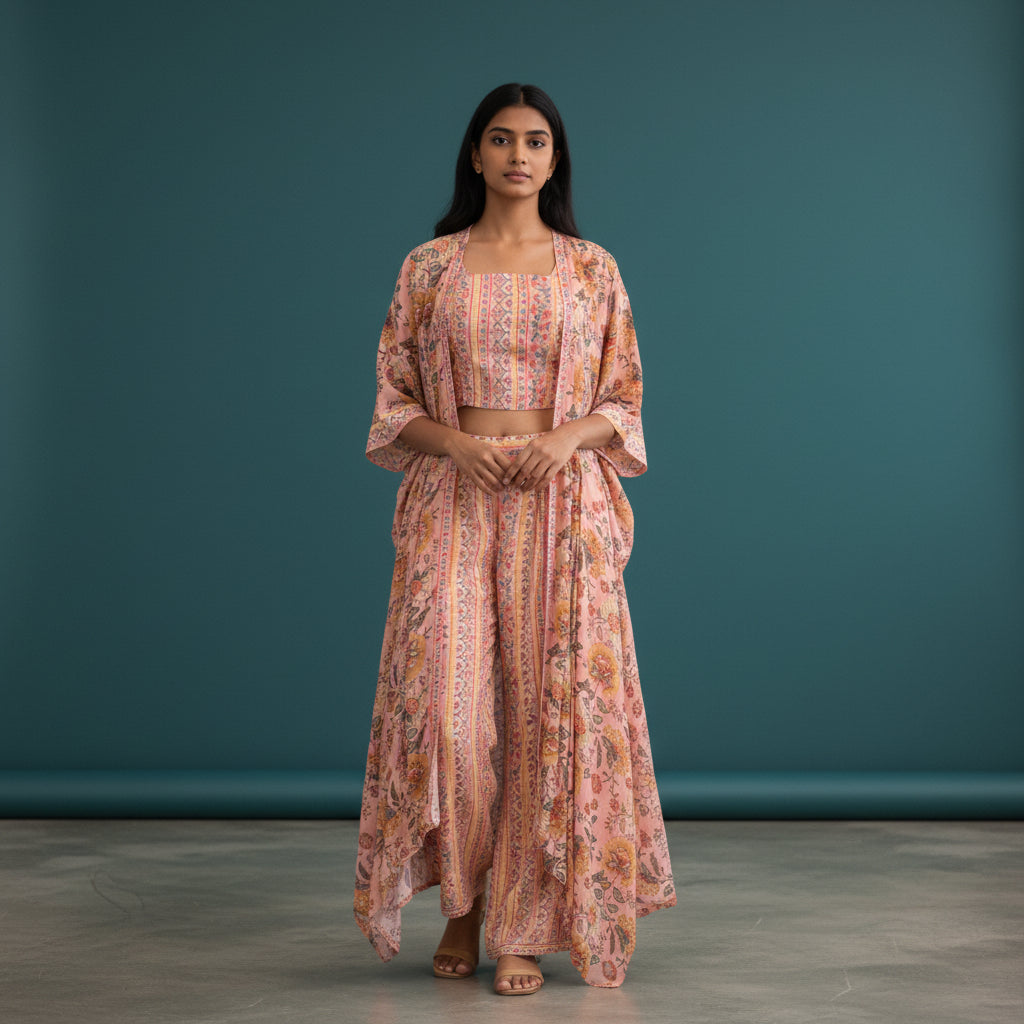 Crepe Silk Blend Co-ord Set Crop Top Pants