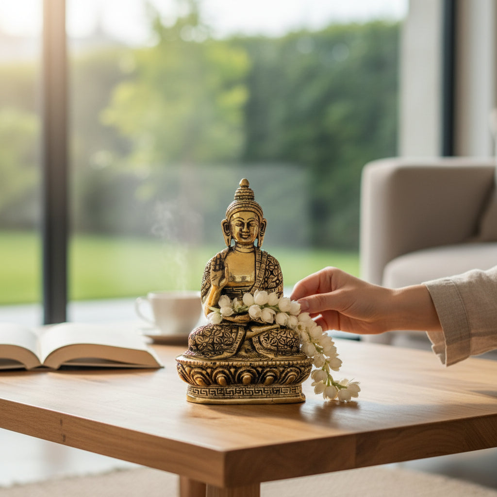Brass Buddha Sculpture Home Decor Accent