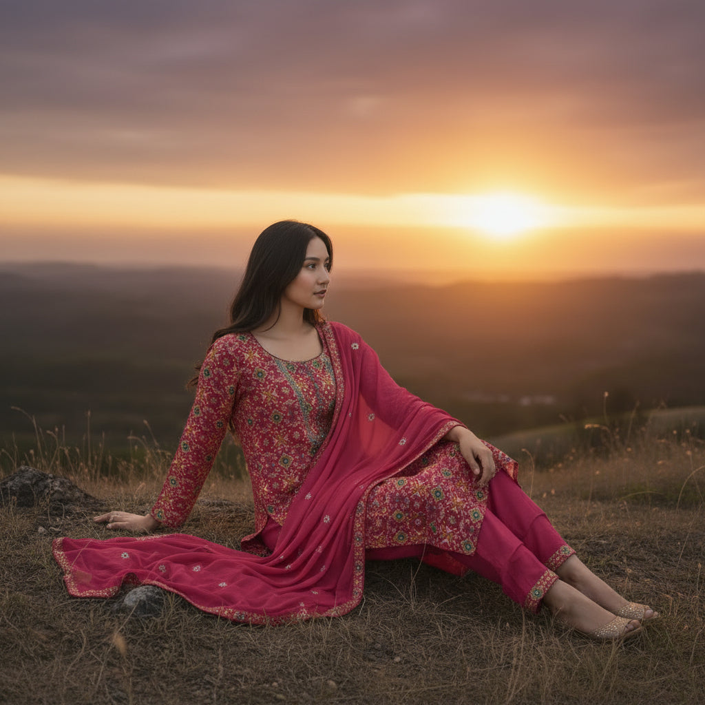 Silk Blend Kurta Set with Vibrant Print for Occasions