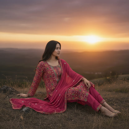 Silk Blend Kurta Set with Vibrant Print for Occasions