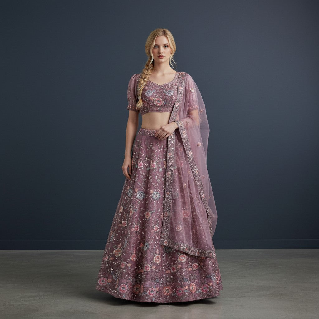 Pastel Floral Sequin Lehenga Choli Set