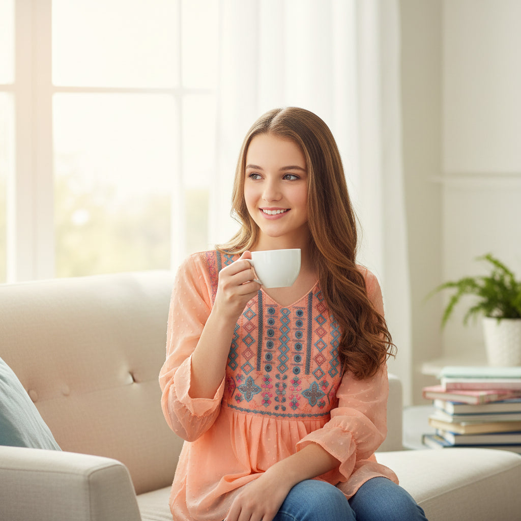 Swiss Dot Chiffon Tunic for Everyday Comfort