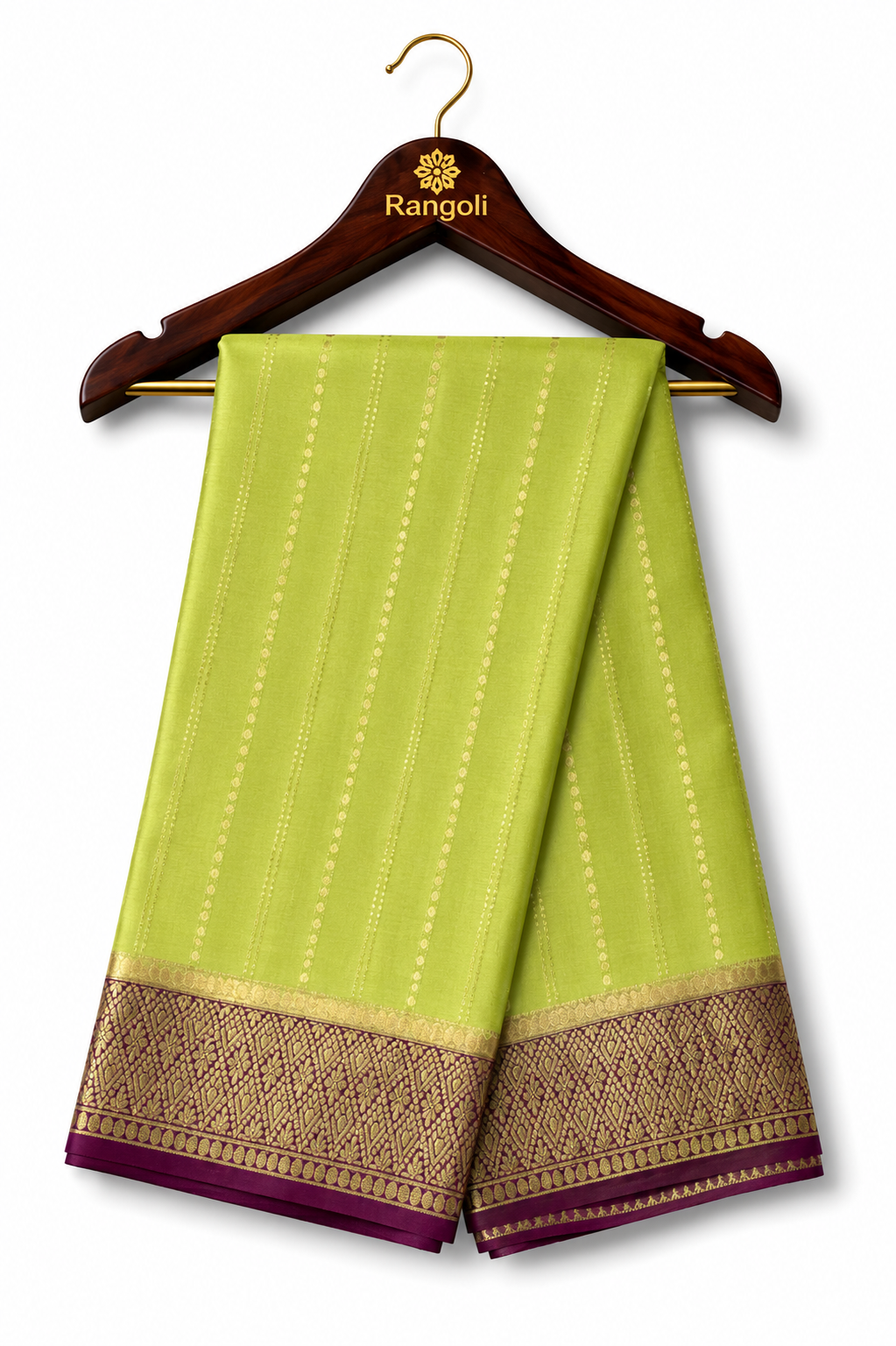 Mysore Pure Silk Crepe Butta Saree in Lime Green