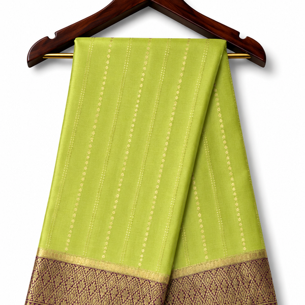 Mysore Pure Silk Crepe Butta Saree in Lime Green