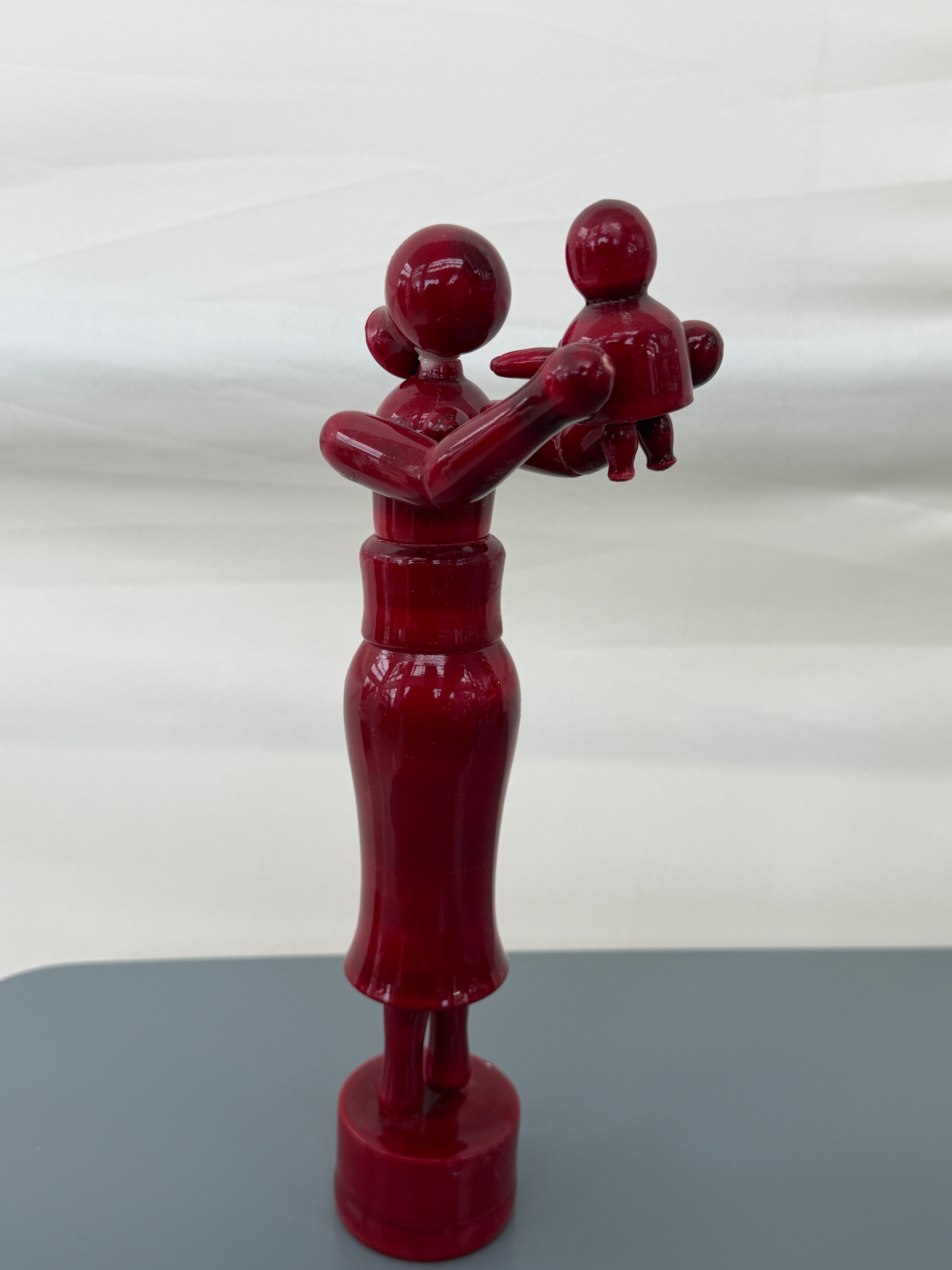 Wooden Mother & Child Red Sculpture