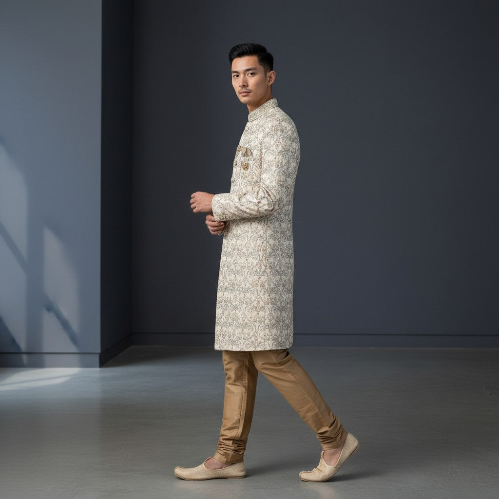 Gold Colored Embroidered Sherwani