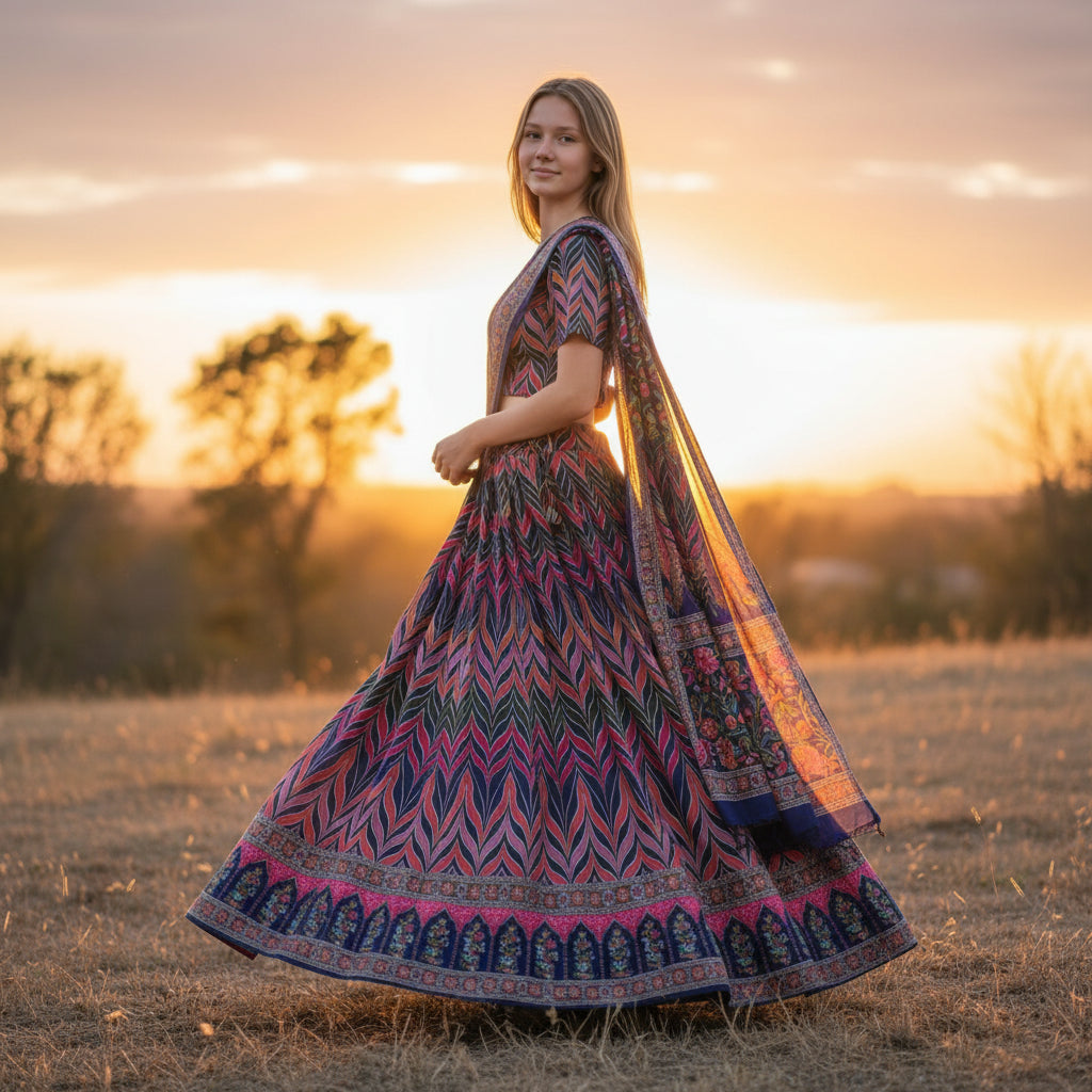 Printed Silk/Satin Blend Lehenga