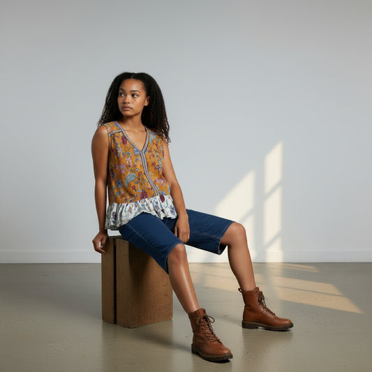 Crushed Georgette Floral Sleeveless Top