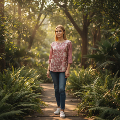 Cotton Blend Tunic All Over Vine Embroidery