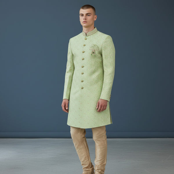 A Light Green Embroidered Men's Sherwani