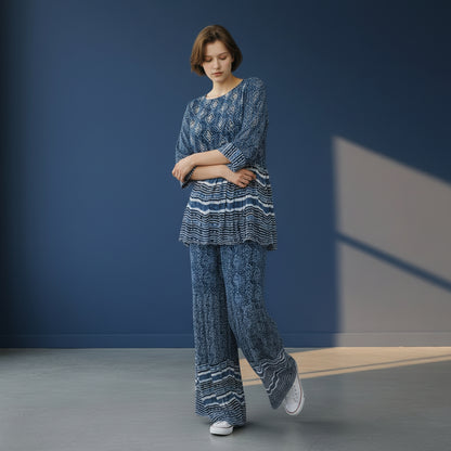 Printed Cotton Silk Blend Peplum Palazzo Set