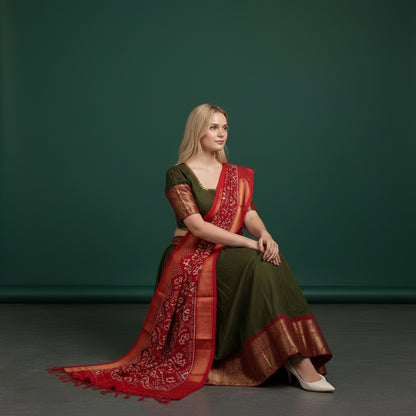 Silk Lehenga with Ikkat Duppata