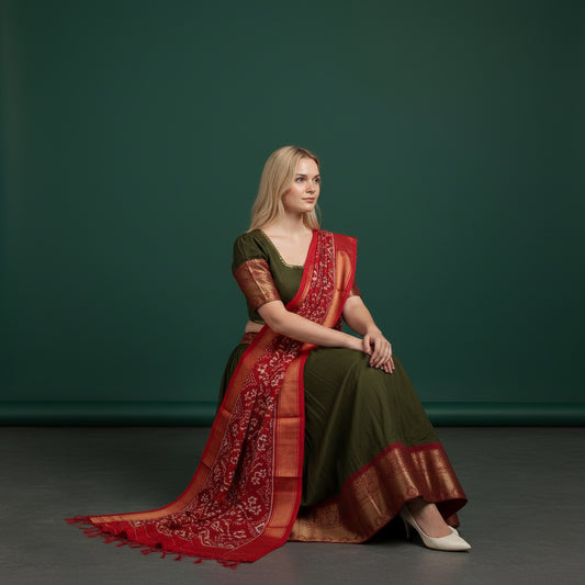 Silk Lehenga with Ikkat Duppata