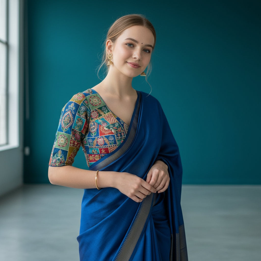 Patchwork Embroidery Blouse Multicolor