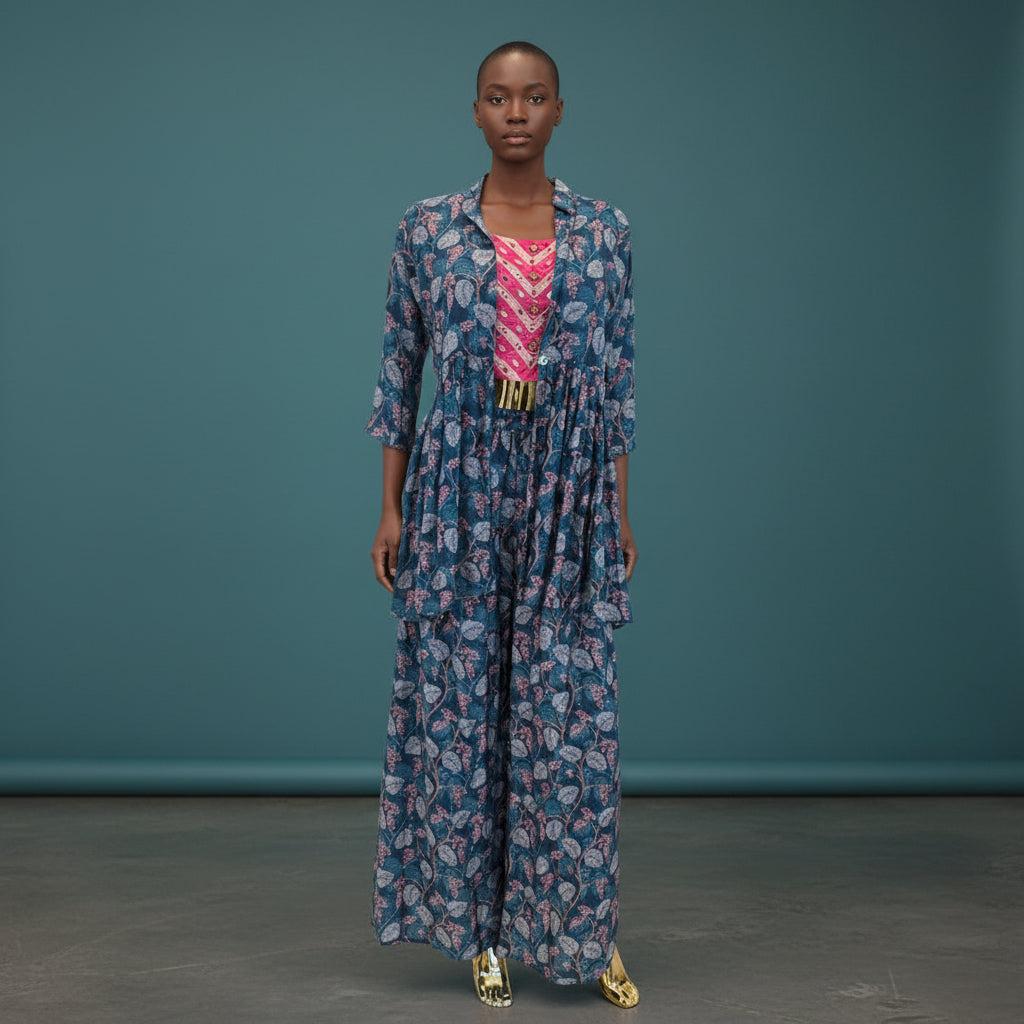 Cotton Rayon Blend Long Jacket & Pants