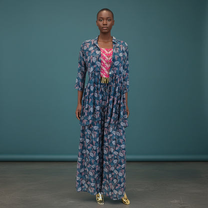 Cotton Rayon Blend Long Jacket & Pants