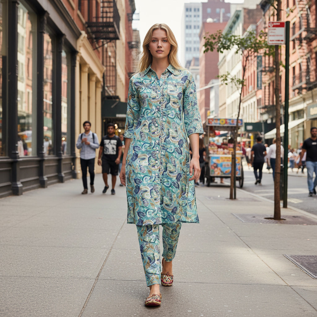 Printed Cotton/Silk Co-ord Set
