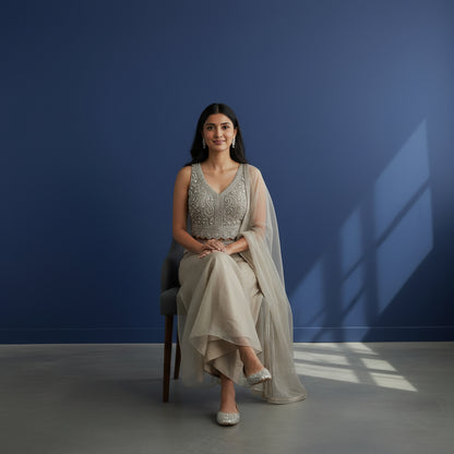 Organza Crop Top with Sheer Skirt