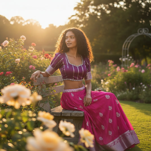 Silk Crop Top with Dual Shade Skirt
