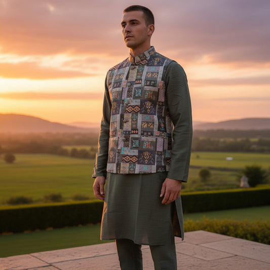 Cotton Silk Blend Kurta Set 3 Pc