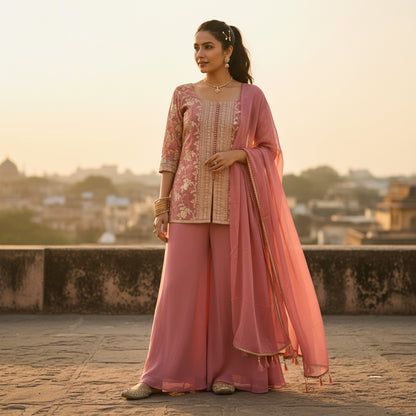 Silk Blend Chiffon Kurta Set 3PC