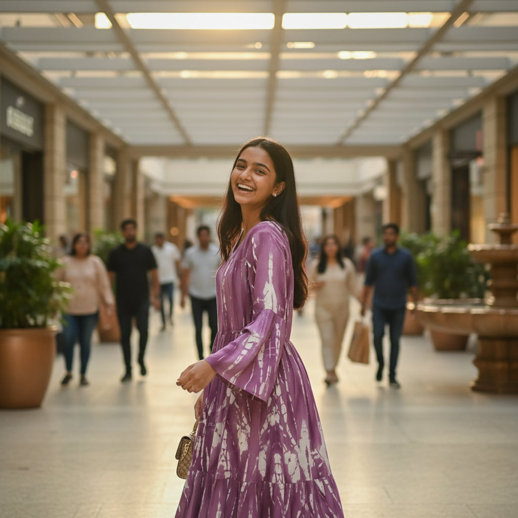 Plum Shibori Tie-Dye Tiered Maxi Dress with Bell Sleeves
