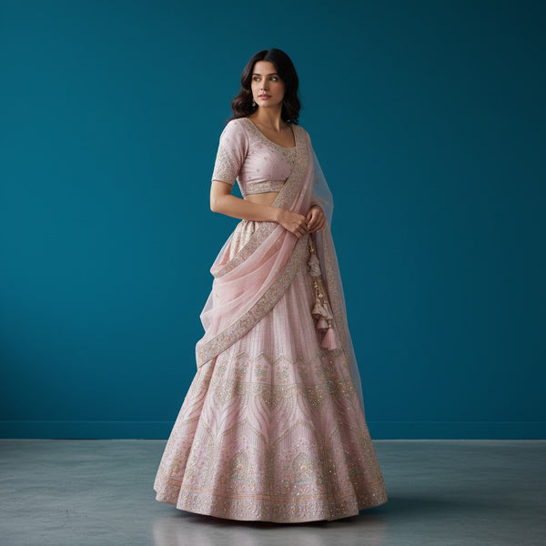 Blush Pink Embroidered Lehenga Set with Dupatta