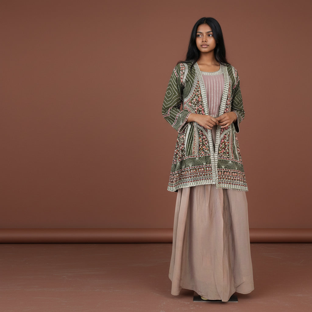 Textured Georgette 3-piece Set Floor-length Dress