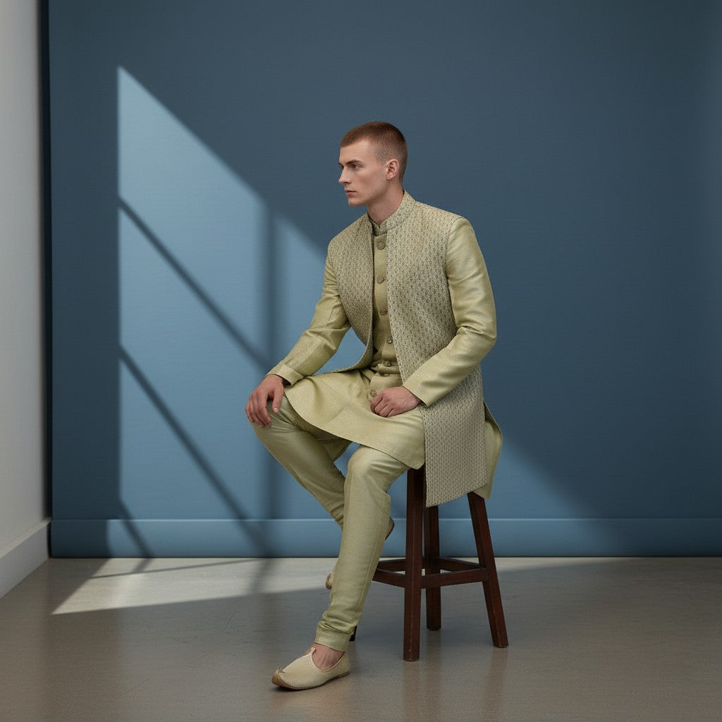 A Multi Colored Self Design Sherwani