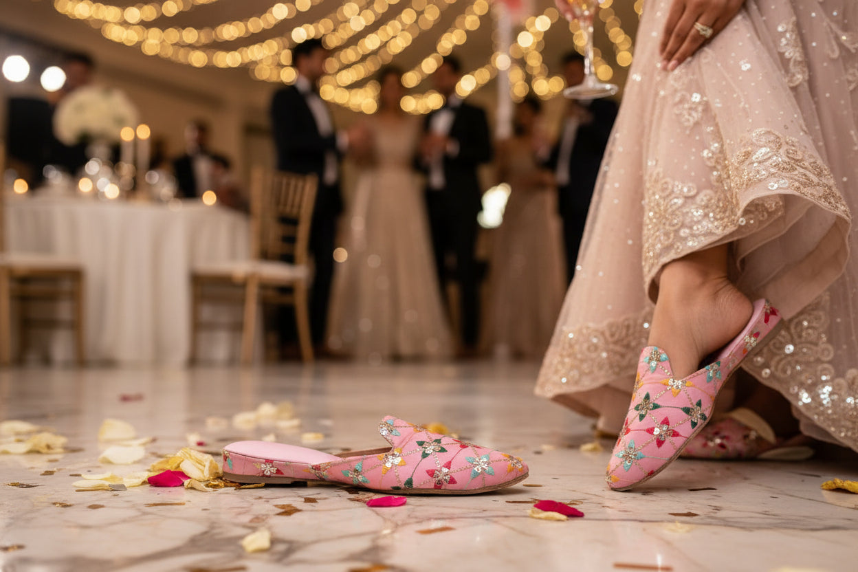 Geometric Mule - Closed-Toe Mule with Diamond Grid Embroidery and Sequins