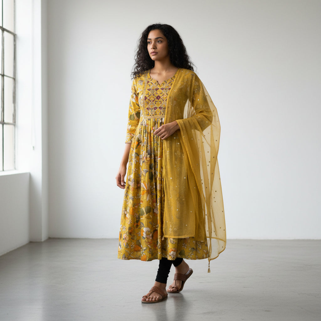 Multi Color Floral Print Kurta set